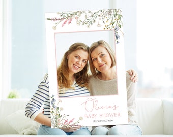 Ramka na zdjęcia z okazji baby shower z motywem dzikich kwiatów (24x36 cali, do druku, natychmiastowe pobranie)