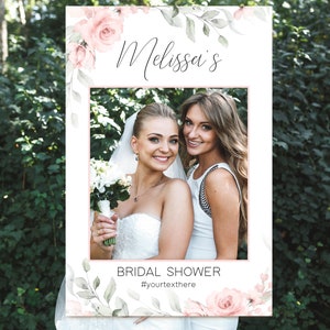 Photo Prop Frame Printable, Blush Pink Greenery Bridal Shower Photo Booth Frame Template, Photo Prop Frame, Instant Download, Corjl, GR01