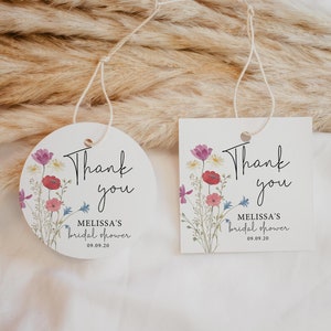 Wildflowers Favor Tag Template, Editable Thank You Tag Template, Favor tag, Wildflower Thank You Tags, Bridal Shower Favor Tags, Corjl, WF11