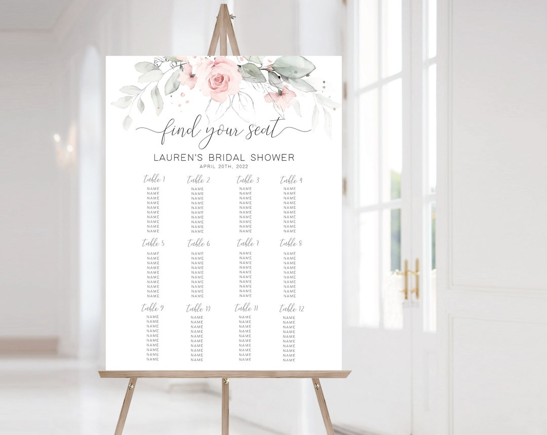 Bridal Shower Seating Chart Sign, EDITABLE Seating Chart Printable