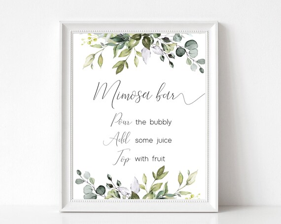 Greenery Mimosa Bar Sign: Editable Printable Template (Instant Download)