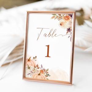 Modello numero tavolo zucca, modello numero tavolo modificabile, biglietto da visita, carta posto a sedere, arredamento baby shower, Corjl, AT33