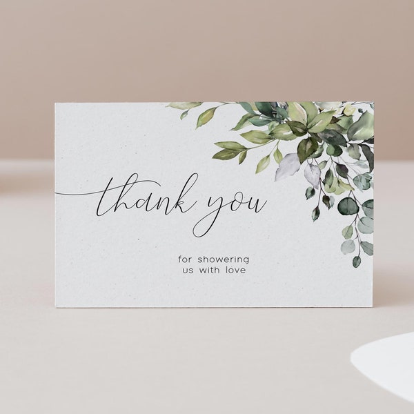 Thank you Cards, Editable Thank you Bridal Shower, Greenery Bridal Shower Game, Editable Template, Instant Download, Corjl, GE01