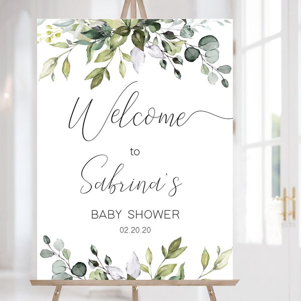 Greenery Welcome Signs, Baby Shower Welcome Sign, Custom Sign, Editable Welcome Sign, Any Event, Instant Download, Corjl, GE01