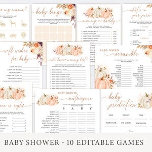 Little Pumpkin Baby Shower Games Bundle, Autumn Baby Shower Games Template, Fall Baby Games Set, Instant Download, Corjl, AT33