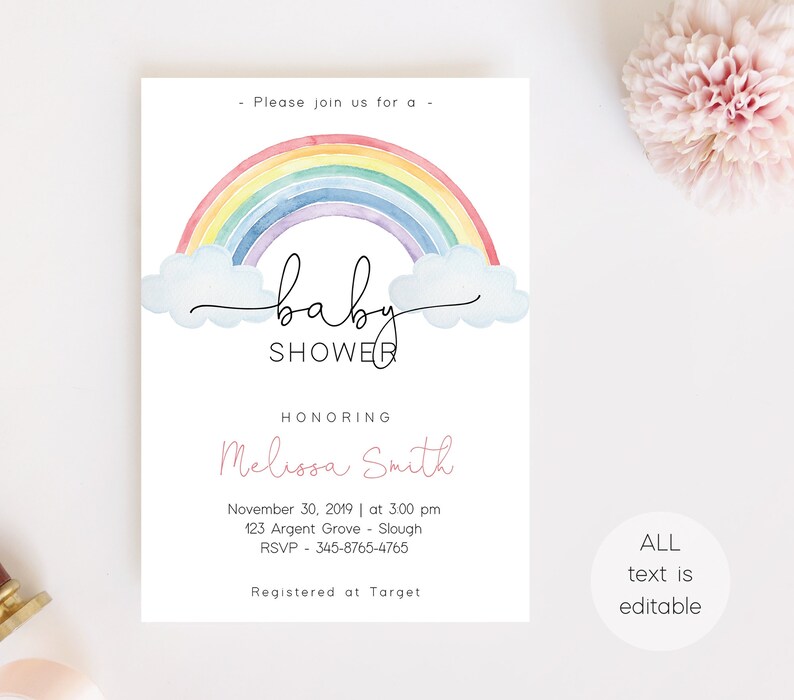 Rainbow Baby Shower Invitation: Editable Gender Neutral Design (Corjl) image 3
