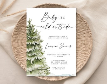 Zaproszenie na zimowy baby shower: Sosna, neutralne pod względem płci (szablon do edycji)
