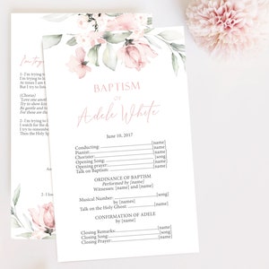 Editable LDS Baptism Program Template, Printable Baptism Program, LDS girl baptism, lds baptism, DIY, Editable Template Floral, Corjl, PB01