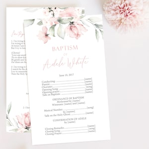 Editable LDS Baptism Program Template, Printable Baptism Program, LDS girl baptism, lds baptism, DIY, Editable Template Floral, Corjl, PB01