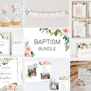 Editable LDS Baptism Set, Party Kit, LDS Primary, Instant Download, Baptism Template, Pink Flowers baptism, Editable Template, Corjl, BP01