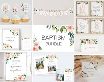 Editable LDS Baptism Set, Party Kit, LDS Primary, Instant Download, Baptism Template, Pink Flowers baptism, Editable Template, Corjl, BP01