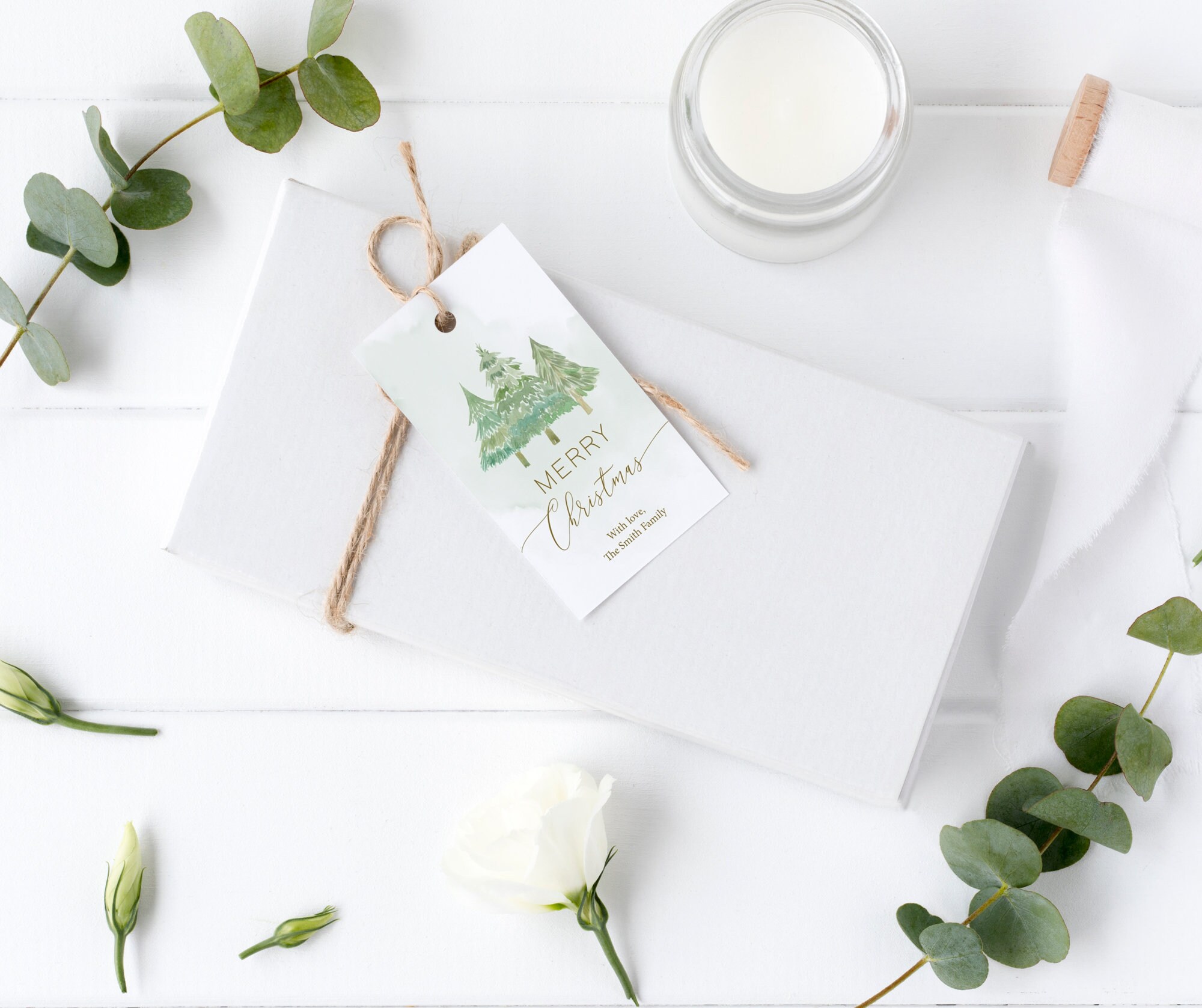 Watercolor Christmas Tree Gift Tag Template, Editable Printable (corjl ...