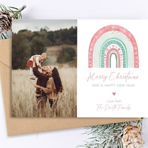 Editable Photo Christmas Card Template, Digital Holiday Photo Card, Custom Family Christmas Card, DIY, Corjl, Christmas Rainbow, CR01