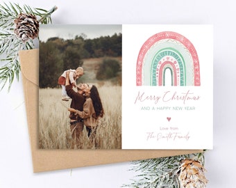 Rainbow Family Photo Christmas Card Template (Digital)