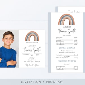 Editable LDS Baptism Program Template, Printable Baptism Invitation, Rainbow baptism, lds baptism, DIY, Editable Template, Corjl, BB33