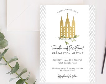 Temple and Priesthood Preparation Meeting, EDITABLE Invitation Printable, LDS invitation, LDS Primary, Instant Download, Corjl, TP01