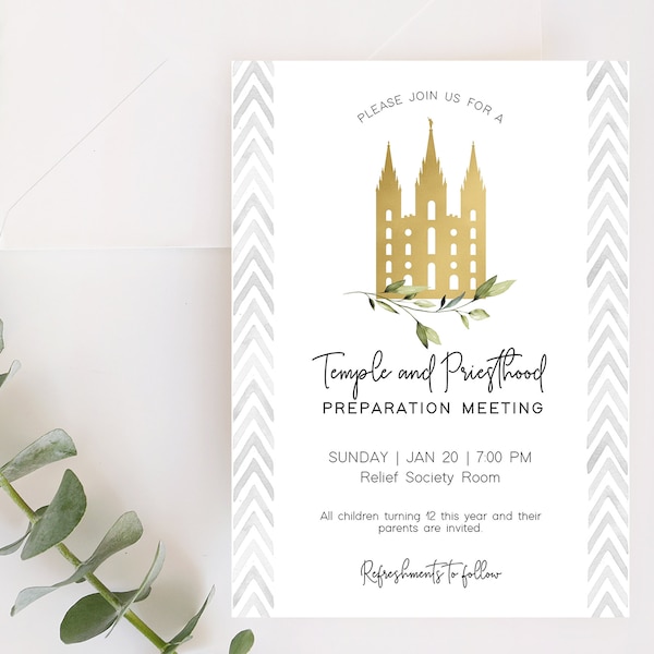 Temple and Priesthood Preparation Meeting, EDITABLE Invitation Printable, LDS invitation, LDS Primary, Instant Download, Corjl, TP01