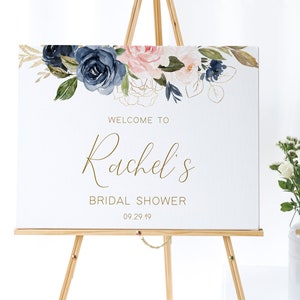 Welcome Sign, Navy and Gold Sign, Editable Welcome Sign Bridal Shower, Instant Download, Editable Template, Corjl, NG01
