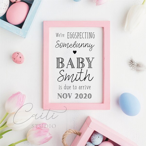 Easter pregnancy announcement for social media, Editable Social Media Digital Baby Reveal Idea Facebook Instagram, somebunny, Corjl