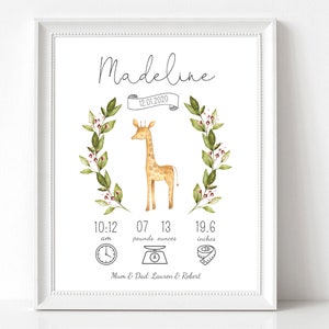 Baby birth print, New Baby Gift, Editable baby birth print, Birth Details, Birth Stats, Safari Nursery Decor, Corjl, SA02