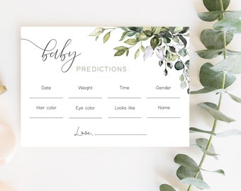 Greenery Baby Shower Predictions Card: Editable Game (Digital Download)