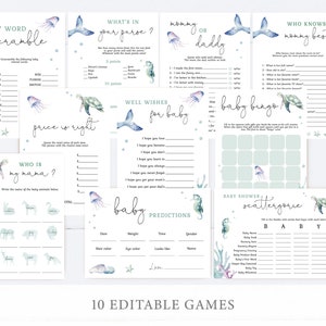 Ocean Baby Shower Games Bundle, Baby Shower Games Template, Under the sea Baby Games Set, Editable Game, Instant Download, Corjl, OC11