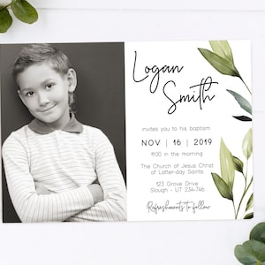 EDITABLE, LDS Baptism Invitation Template, Printable Baptism Announcement, boy baptism, LDS baptism, Instant Download, Corjl, GE02