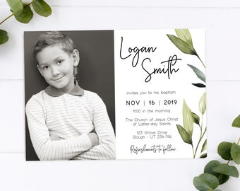 EDITABLE, LDS Baptism Invitation Template, Printable Baptism Announcement, boy baptism, LDS baptism, Instant Download, Corjl, GE02