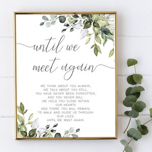 Until We Meet Again Sign, Memorial Sign, Printable Wedding Sign, Greenery Sign, Editable Template, Instant Download, Corjl, GE01