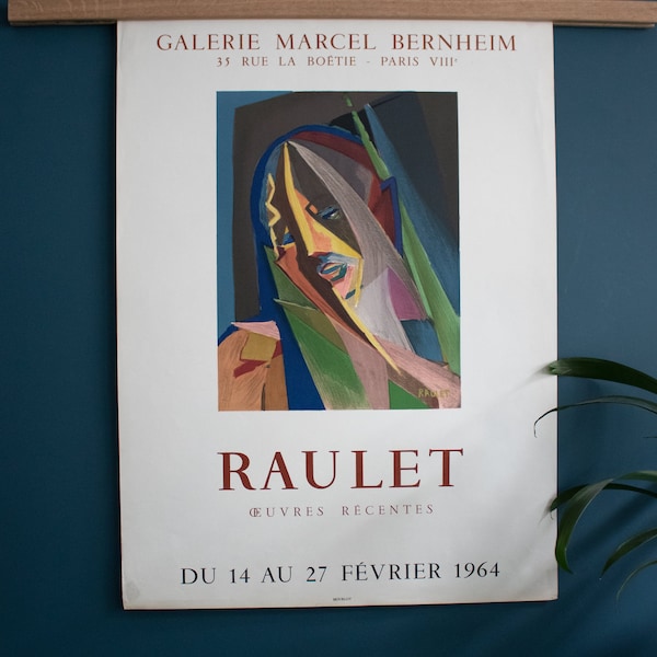 Marie Therese Raulet “Oeuvres récentes” Original Exhibition Poster. Galerie Marcel Bernheim. 1964. Mourlot Paris