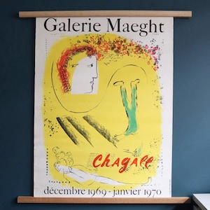 Marc Chagall „Le Fond Jaune“ Seltenes Ausstellungsplakat der Erstausgabe. Galerie Maeght/Mourlot Paris 1969