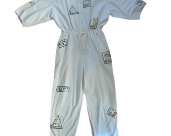 Vintage Cotton Jumpsuit with Patchwork size Small Medium