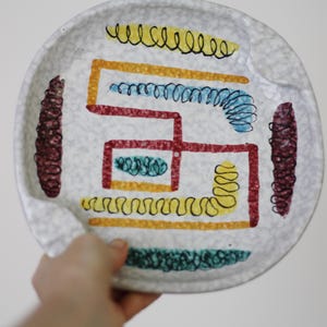 Large Vintage Mid Century Modern Ceramic Painted Abstract Ashtray