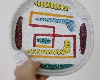 Large Vintage Mid Century Modern Ceramic Painted Abstract Ashtray