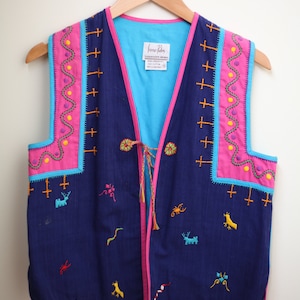 Vintage Boho Embroidered Hippie Vest Top Shirt 70&#39;s 80&#39;s