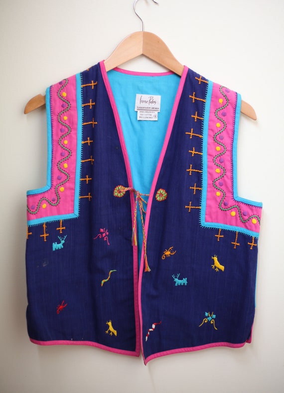 Vintage Boho Embroidered Hippie Vest Top Shirt 70… - image 1