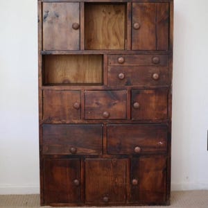 Vintage Antique Rustic Primitive Wood Cabinet Apothecary Storage Shelf Solid Wood