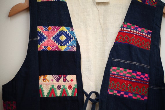 Vintage Boho Embroidered Hippie Blue Vest Top Shi… - image 5