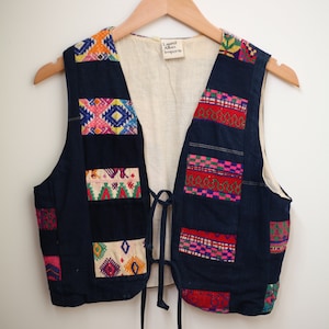 Vintage Boho Embroidered Hippie Blue Vest Top Shirt 70&#39;s 80&#39;s