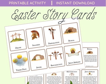 Easter Story Cards | Holy Week Countdown | Christian Catholic Lutheran Sunday School Activity | Daily Bible Verse Scripture Reading for Kids