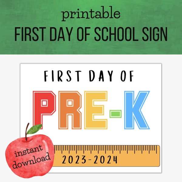 First Day of School Poster - Back to School Sign - All Grade Levels - Colorful Rainbow Colors - Instant Download - Printable