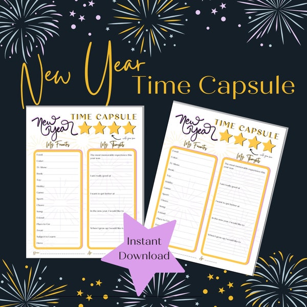 New Year's Eve Time Capsule for Kids - Afdrukbare vragenlijst - Party Activity Party Game - Digitale download - Nieuwjaarstraditie