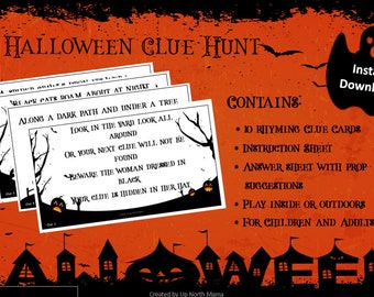 Halloween Clue Hunt - Kinder und Erwachsene - Drinnen oder Draußen - Reimende Scavenger Clues