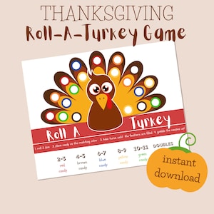 Thanksgiving Roll Ein Truthahnspiel für Kinder - Digitaler Download zum Ausdrucken - Lustiges Thanksgiving-Spiel für kleine Kinder - 2 Versionen: Leicht & Schwer