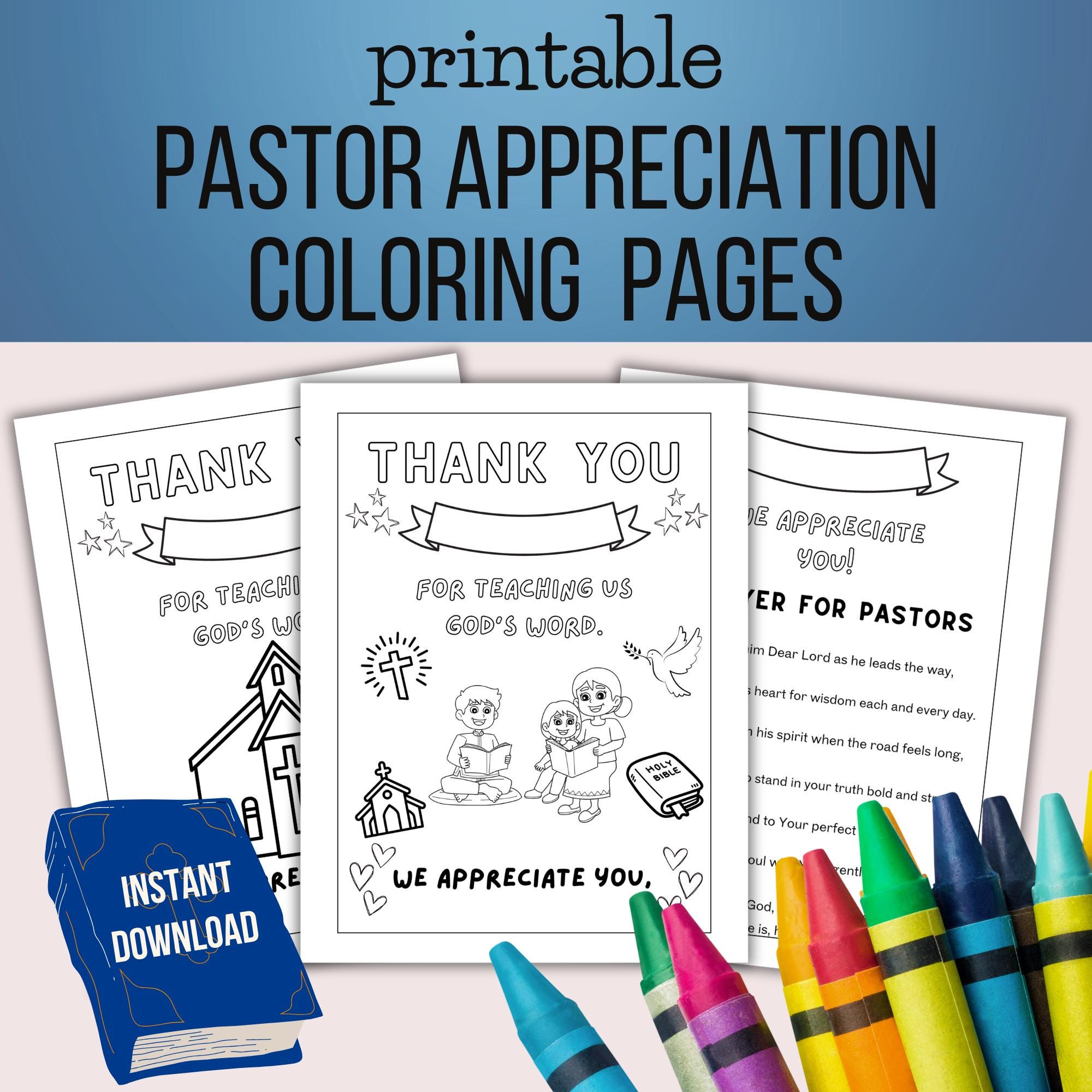 Pastor Appreciation Coloring Pages - Thank You Pages for Kids - Children Ministry Gift for Pastors - Printable & Digital Download