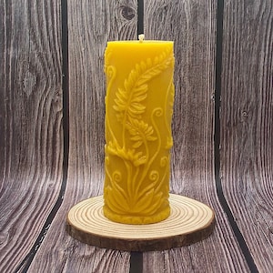 Beeswax Fern Pillar Candle, 100% Natural Beeswax, Long Burning, Natural Honey Scent, Non-Allergenic, Handmade in the U.S., Candle Lover Gift
