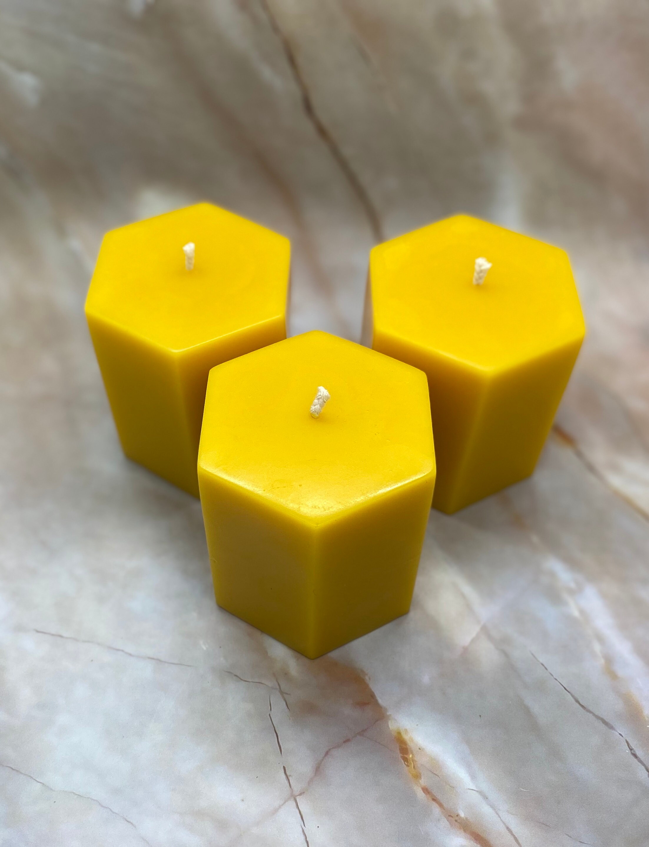 Hexagon Beeswax Pillar Candle Winter Candle Décor Etsy