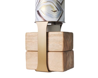 Yoke Yoga Block Floor Stand in Gold, Eco-Chic Yoga Block Storage for up to 2 Yoga Blocks and 1 Yoga Strap, attaches to Homi Yoga Mat Tube
