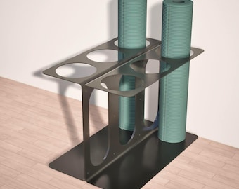 Minimalist Steel Yoga Mat Stand: Studio Organizer, Holds 6 Mats or Foam Rollers