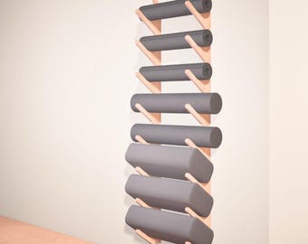 Yoga Mat Rack: Wall Organizer for Bolsters, Rollers, Props in Birch Plywood